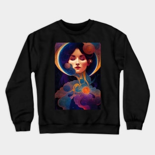 Birth of A Star, Art Nouveau, Vintage, Mucha, Gilded Age, Space Crewneck Sweatshirt